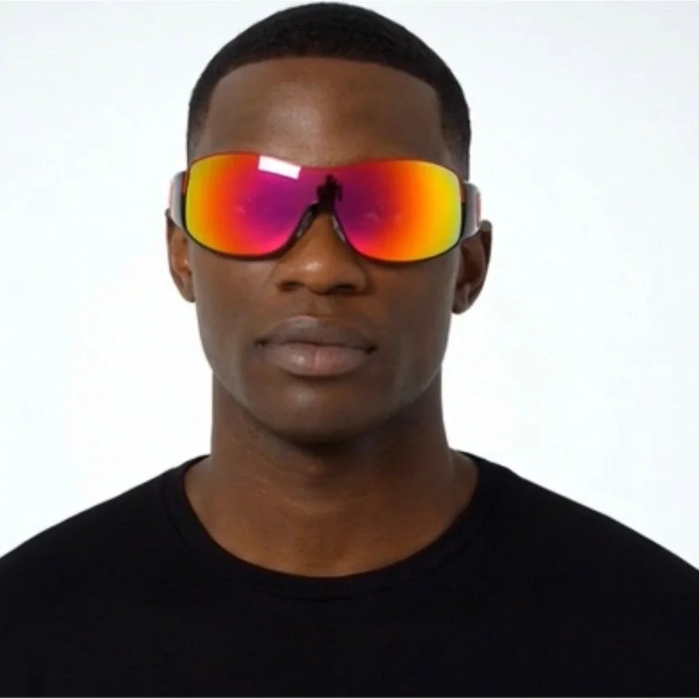 Mens‎ Sport Wrap Sunglasses Black Red Shield Red Mirror Lens Fashion Performance